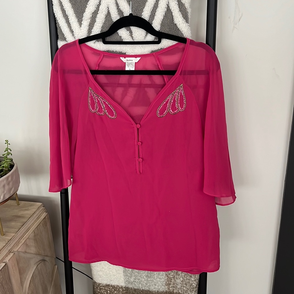 Easley - Flowy Chiffon Top with embroidery & beading - SZ: M